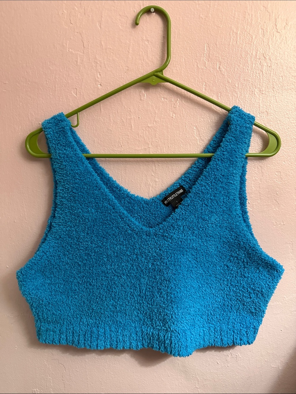 PrettyLittleThing Bright Blue Fuzzy Crop Tank
